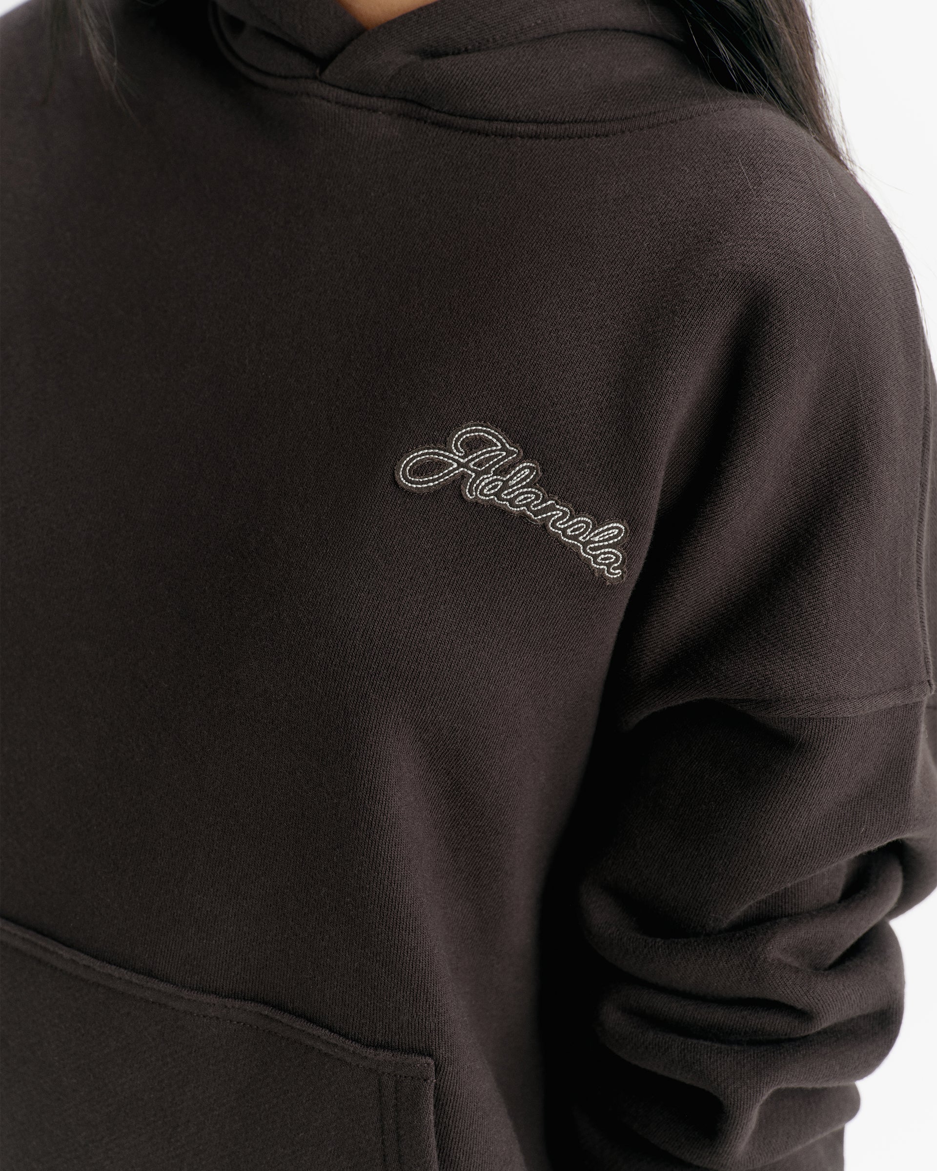 Classic Adanola Script Applique Oversized Hoodie - Coffee Bean/Marshmallow White