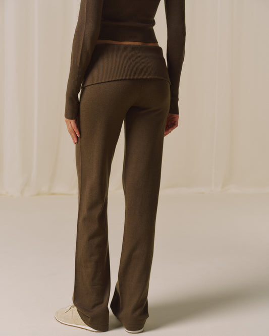 Knit Fold Over Trousers - Dark Mocha Brown