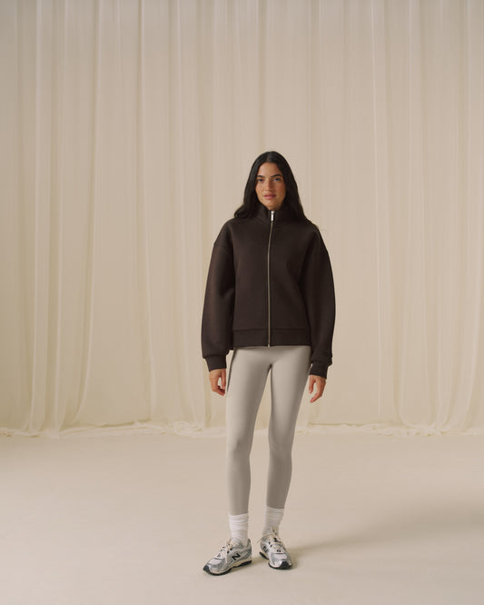Bonded Funnel Neck Zip Sweatshirt - Coffee Bean