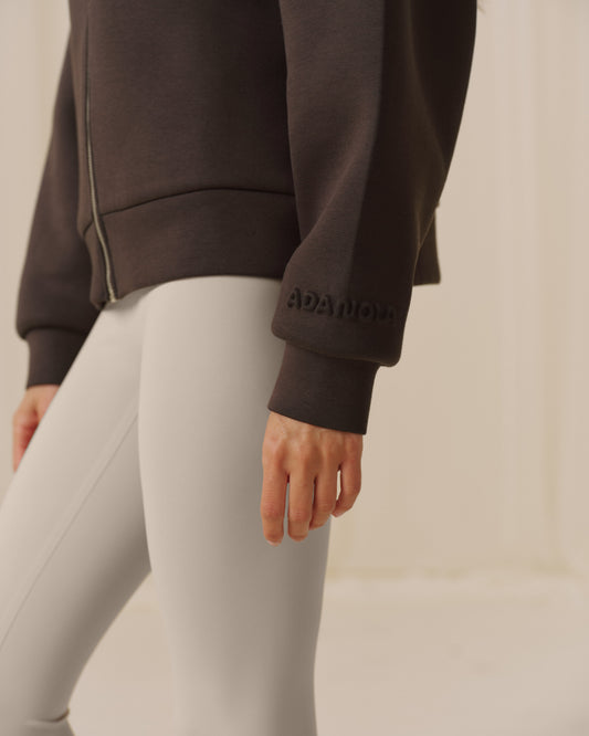 Bonded Funnel Neck Zip Sweatshirt - Coffee Bean