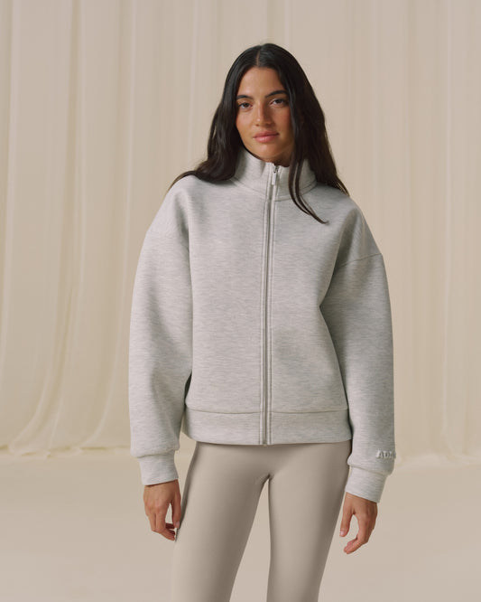 Bonded Funnel Neck Zip Sweatshirt - Light Grey Melange
