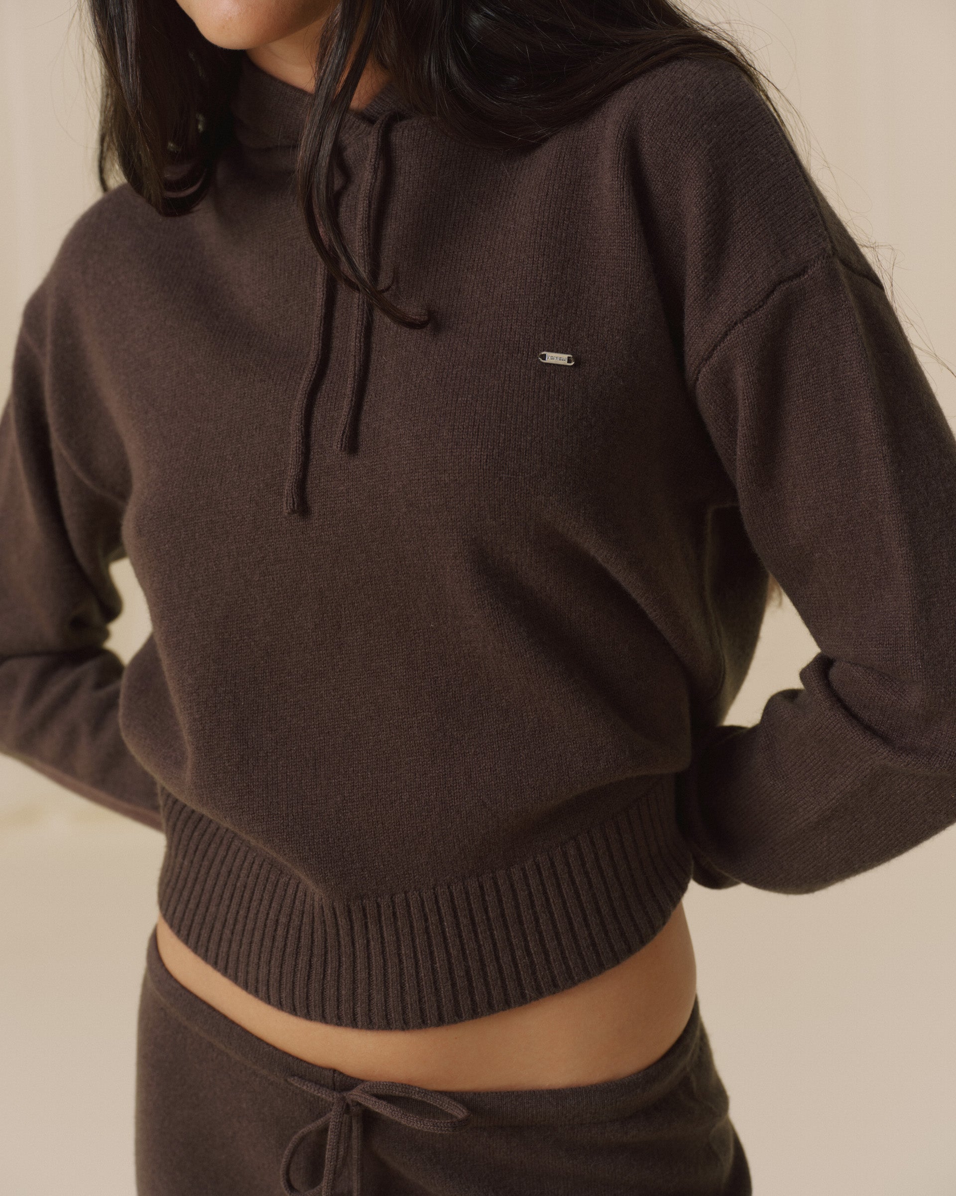 Lightweight Merino Wool Knit Hoodie - Coffee Bean