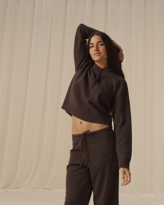 Lightweight Merino Wool Knit Trousers - Coffee Bean