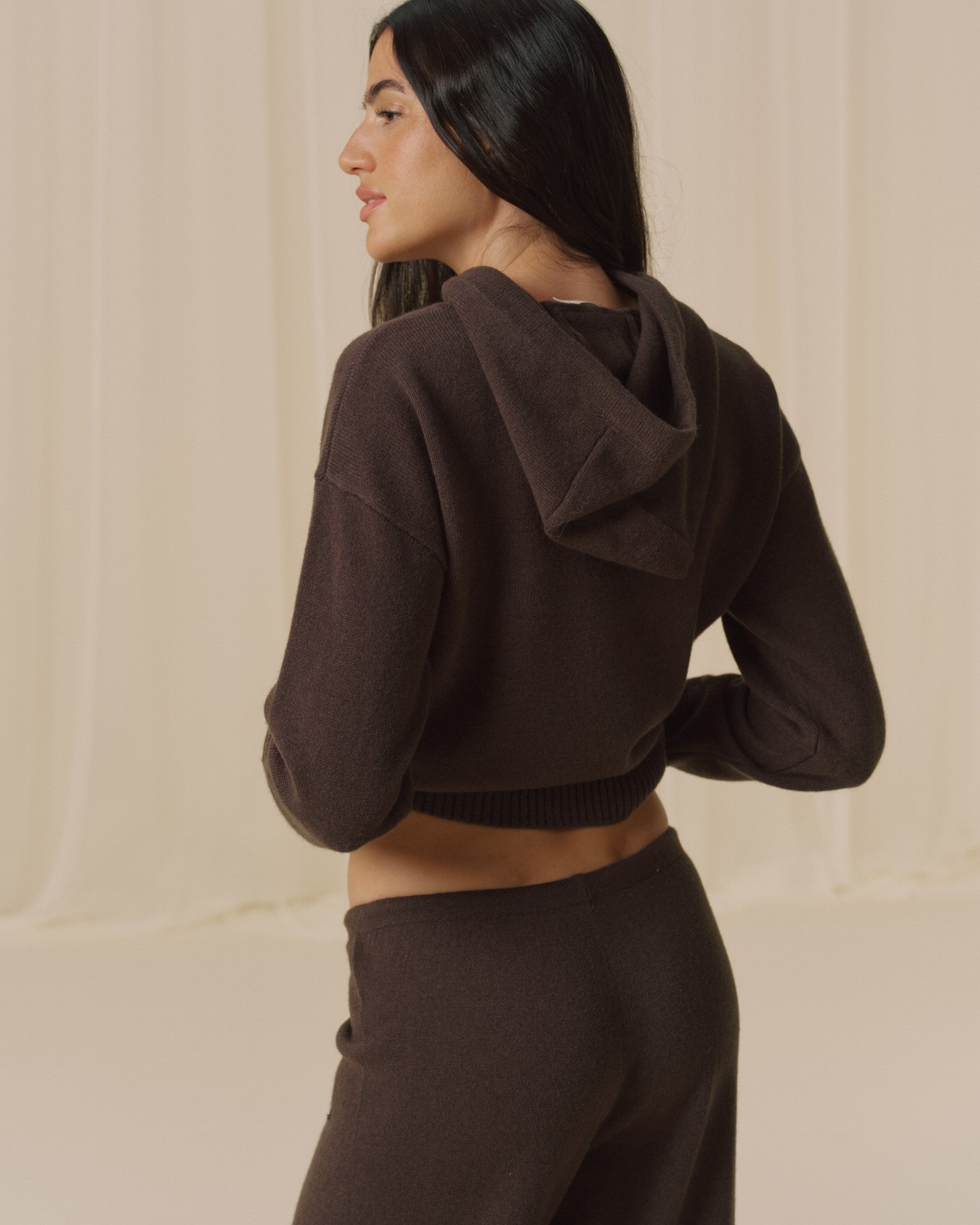 Lightweight Merino Wool Knit Hoodie - Coffee Bean