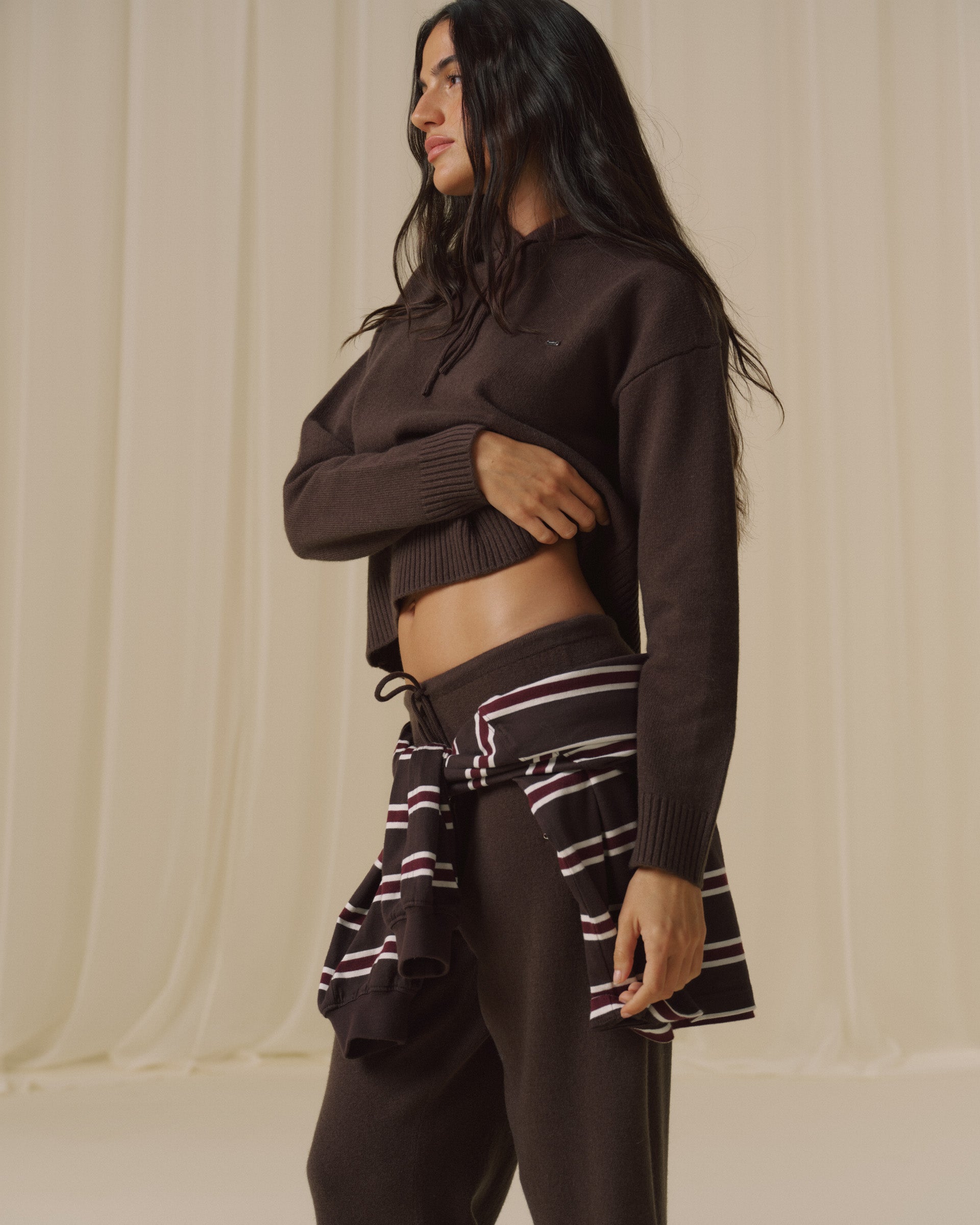 Lightweight Merino Wool Knit Hoodie - Coffee Bean