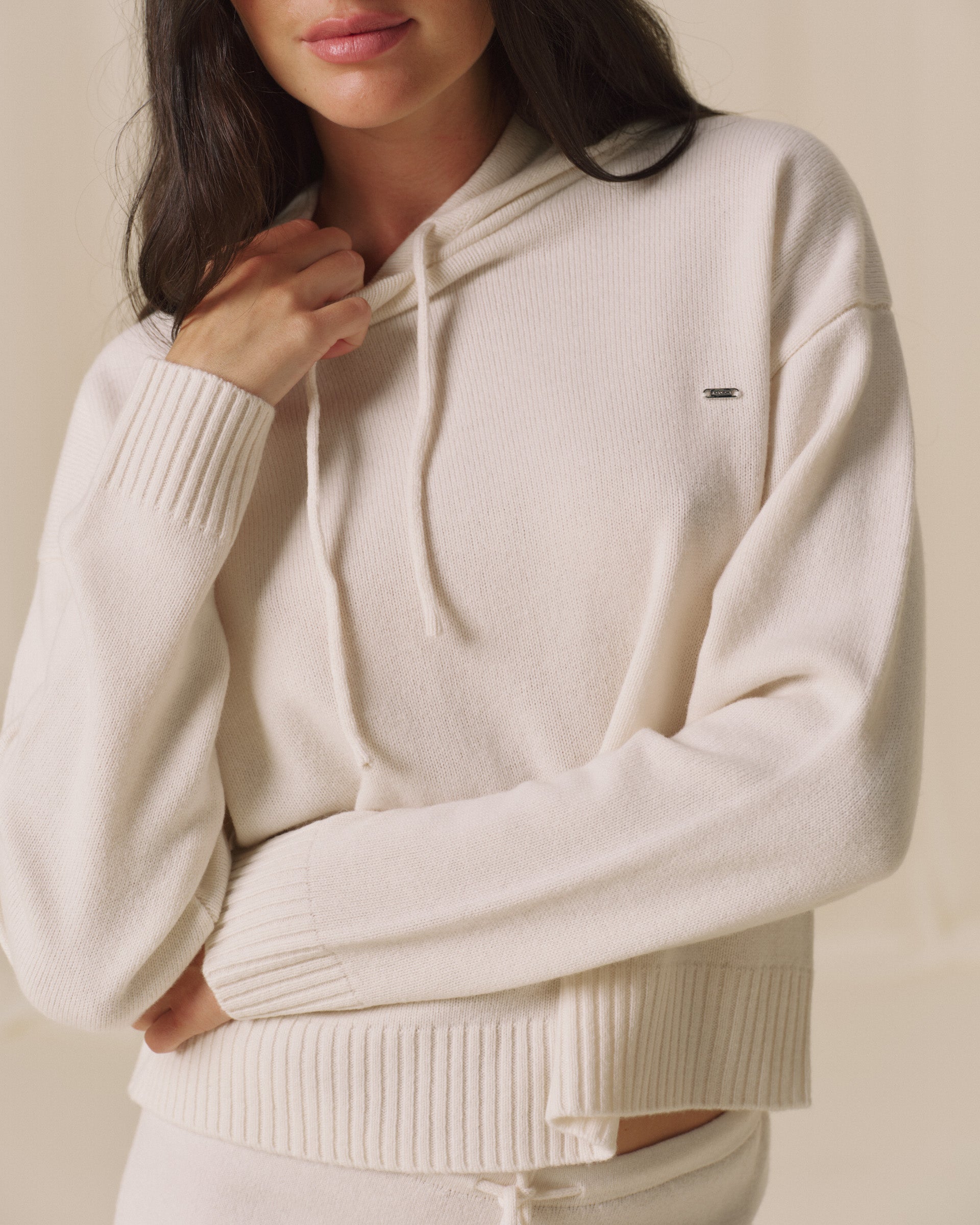 Lightweight Merino Wool Knit Hoodie - Marshmallow White