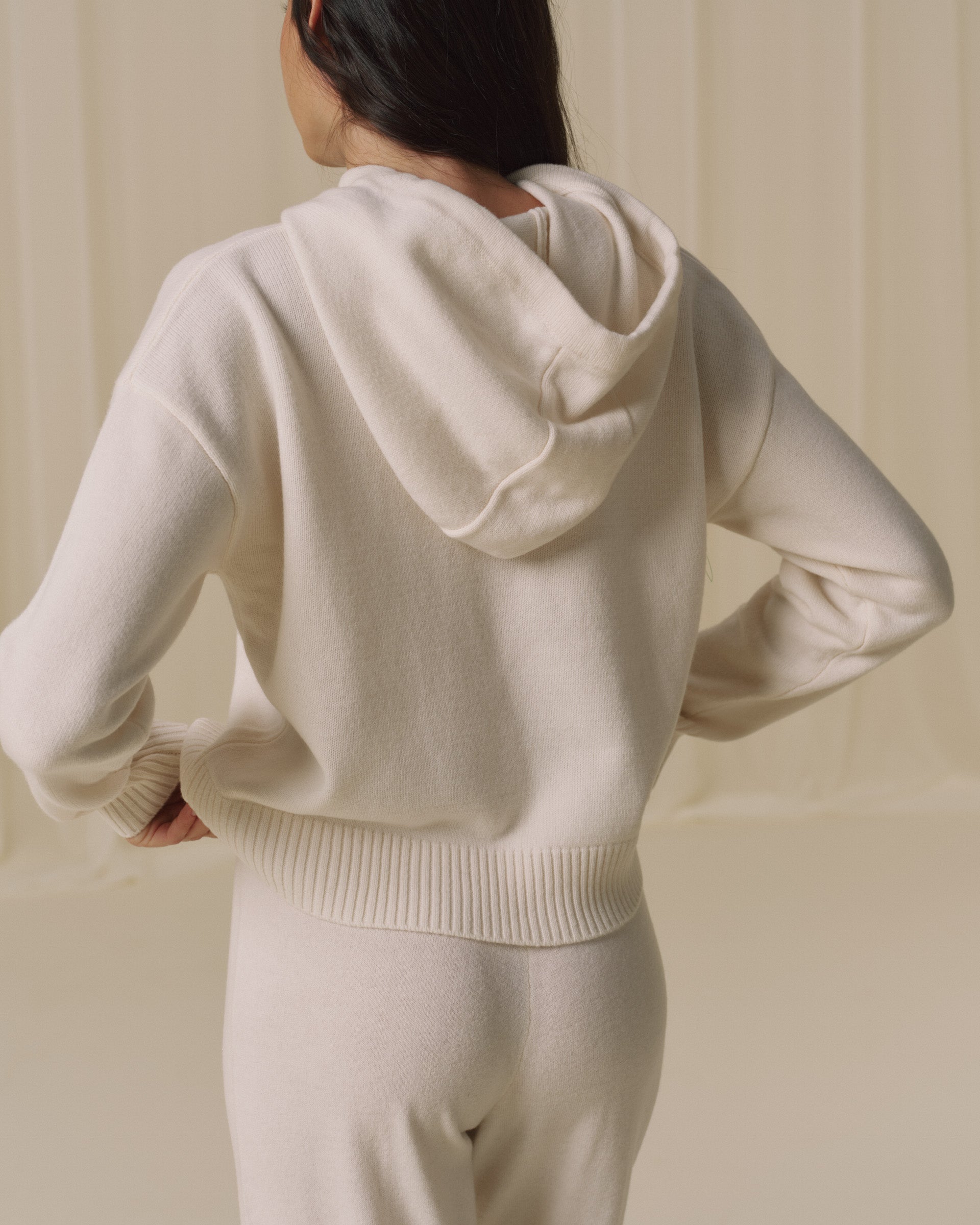 Lightweight Merino Wool Knit Hoodie - Marshmallow White