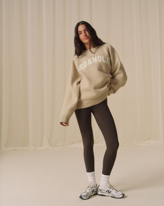 Varsity Boucle Oversized Knit Sweatshirt - Oatmeal/Marshmallow White