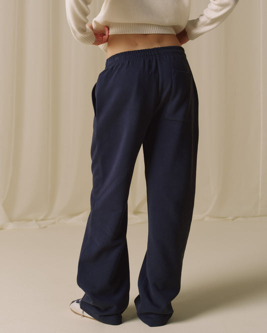 Branded Straight Leg Sweatpants - Navy Blue