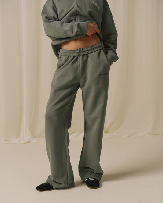 Branded Straight Leg Sweatpants - Olive Green