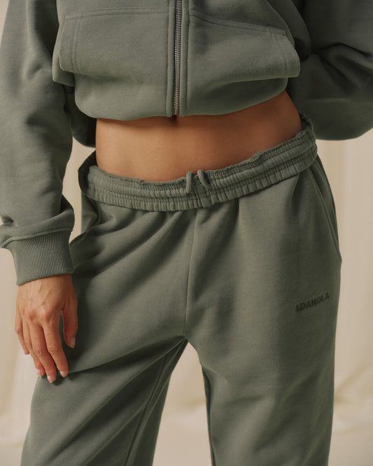 Branded Straight Leg Sweatpants - Olive Green