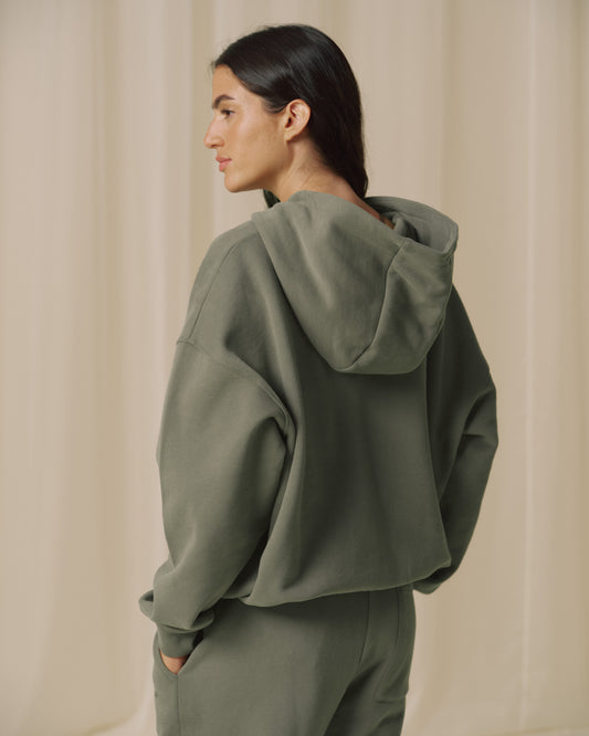 Varsity Zip Through Hoodie - Olive Green