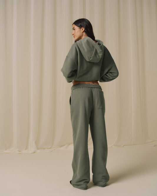 Branded Straight Leg Sweatpants - Olive Green