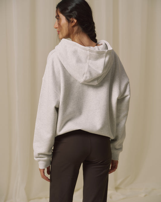 Varsity Zip Through Hoodie - Light Grey Melange