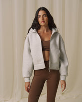 Bonded Zip Through Hoodie - Light Grey Melange