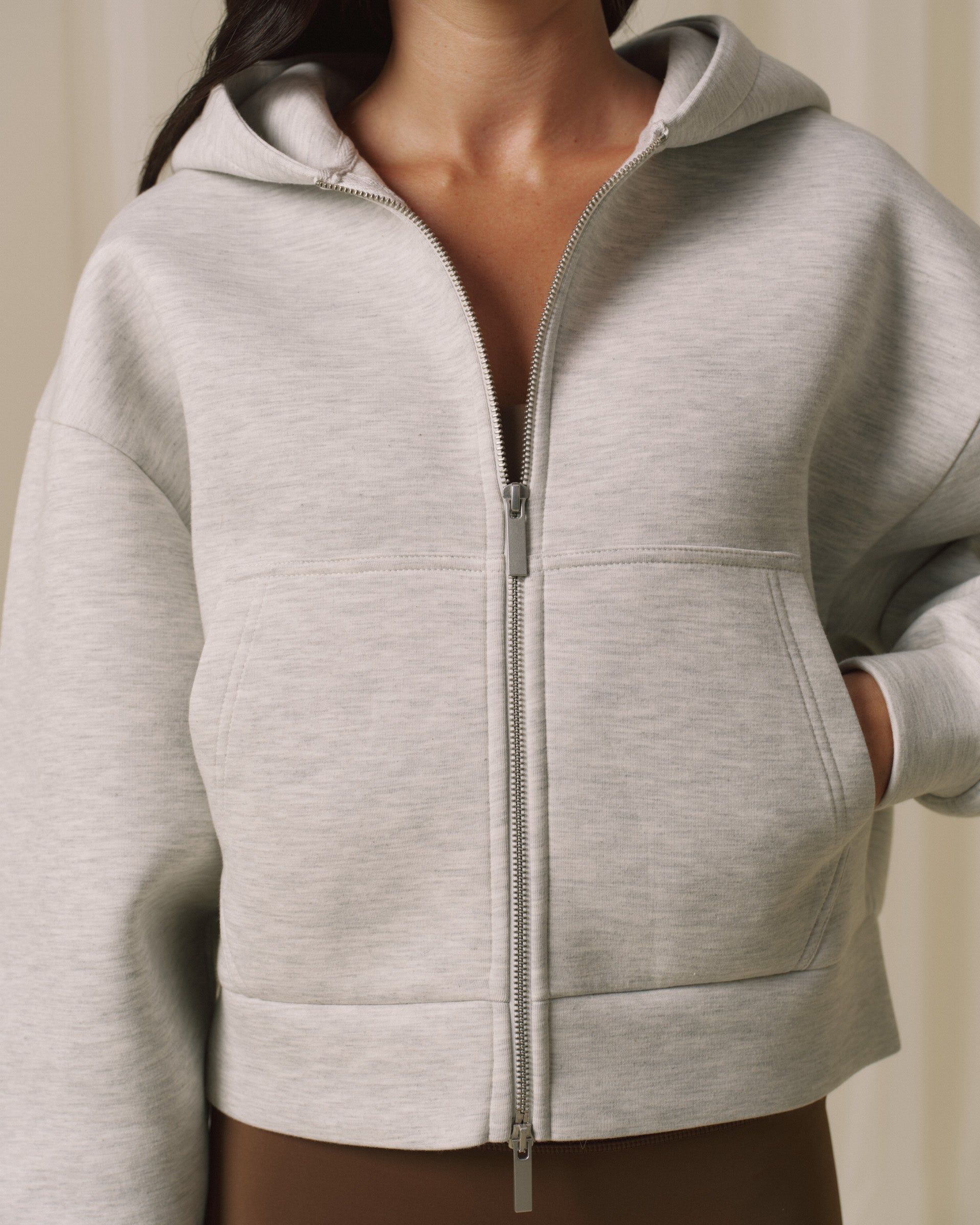 nike mini swoosh oversized cropped grey zip through hoodie