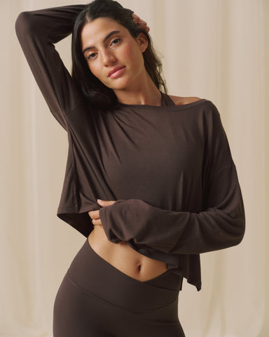 Long Sleeve Modal Yoga Top - Coffee Bean