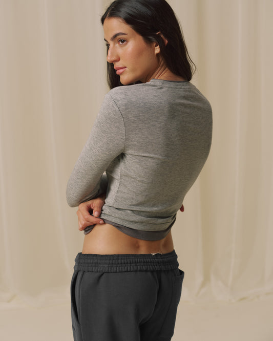 Sheer Double Layer Top - Grey Melange