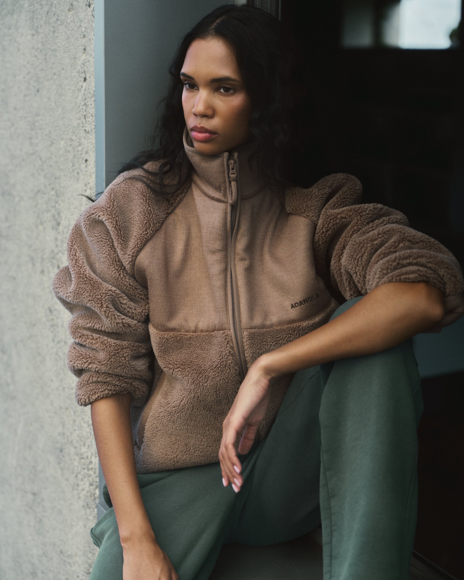 Knit Panel Detail Fleece - Mink Brown