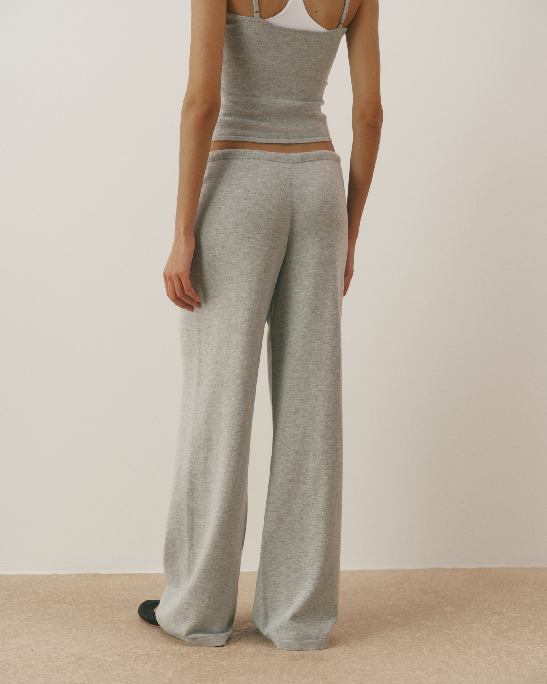 Knit Low Rise Straight Leg Pants - Grey Melange