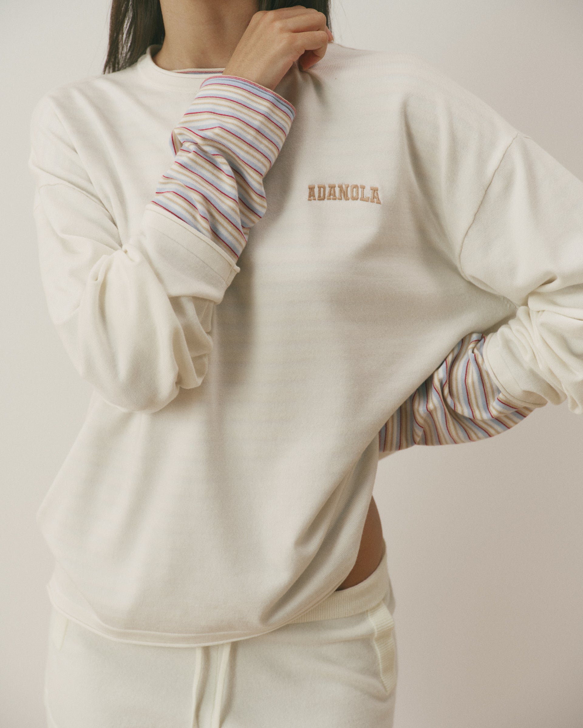 Varsity Knit Roll Hem Sweatshirt - Marshmallow White