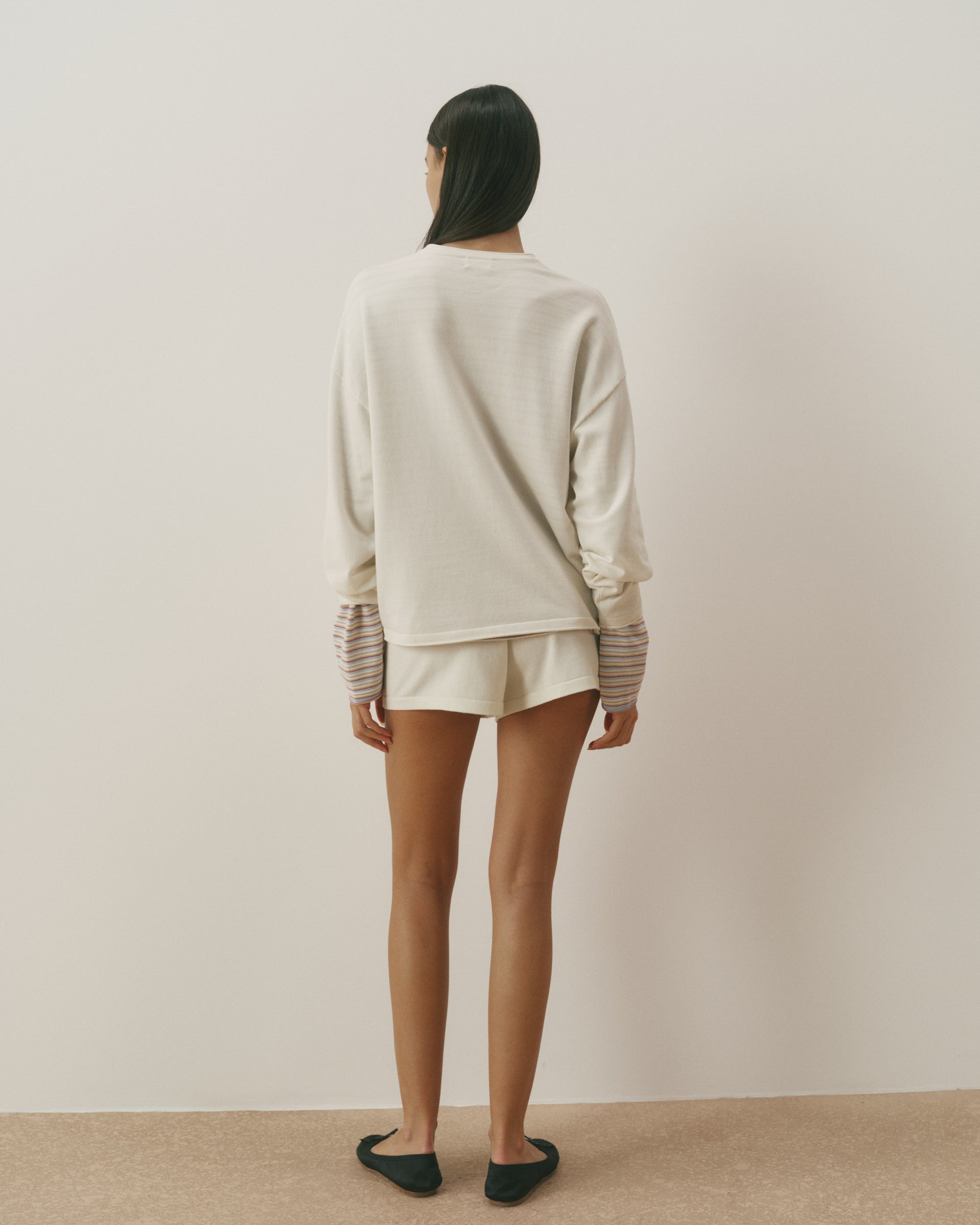 Varsity Knit Roll Hem Sweatshirt - Marshmallow White