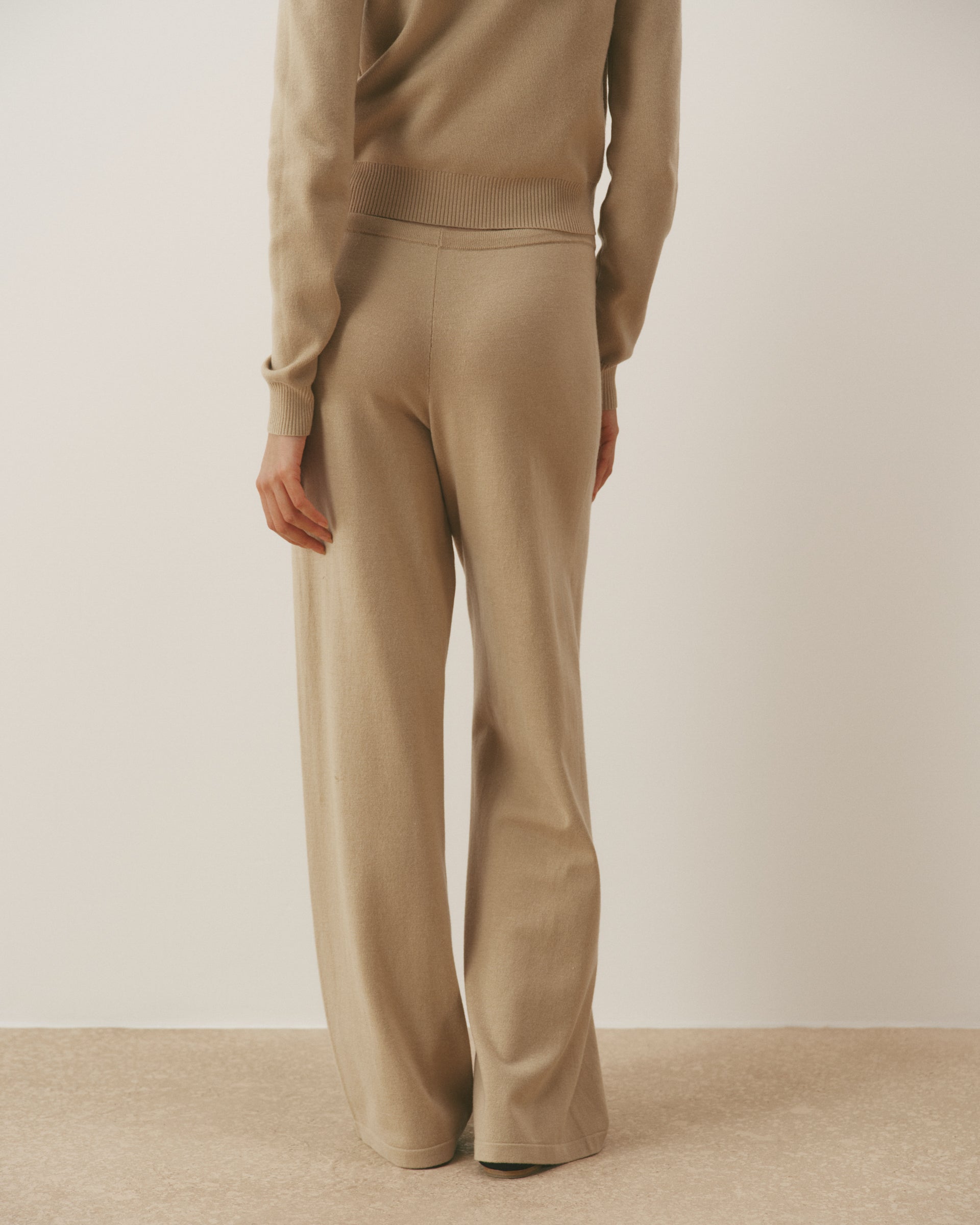 Knit Low Rise Straight Leg Pants - Almond