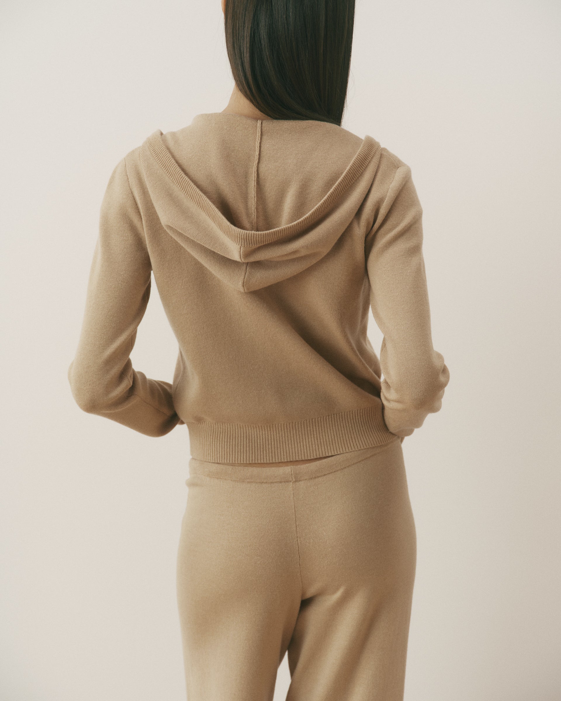 Knit Zip Through Hoodie - Almond – Adanola