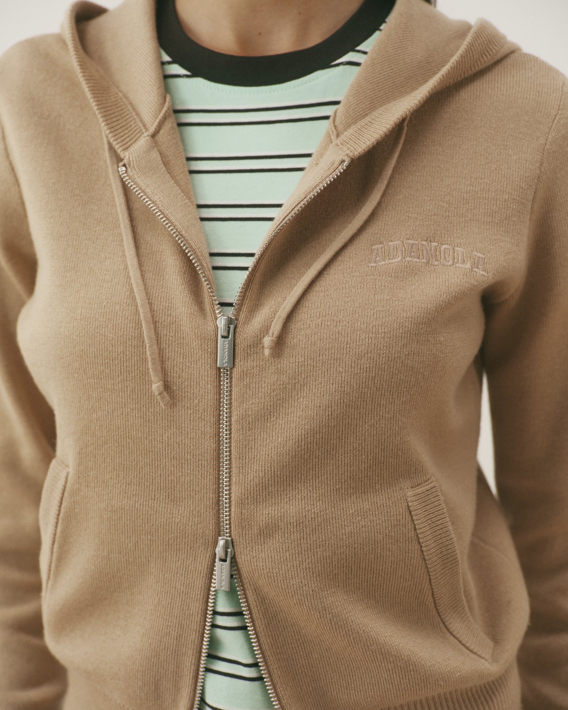 Knit Zip Through Hoodie - Almond – Adanola