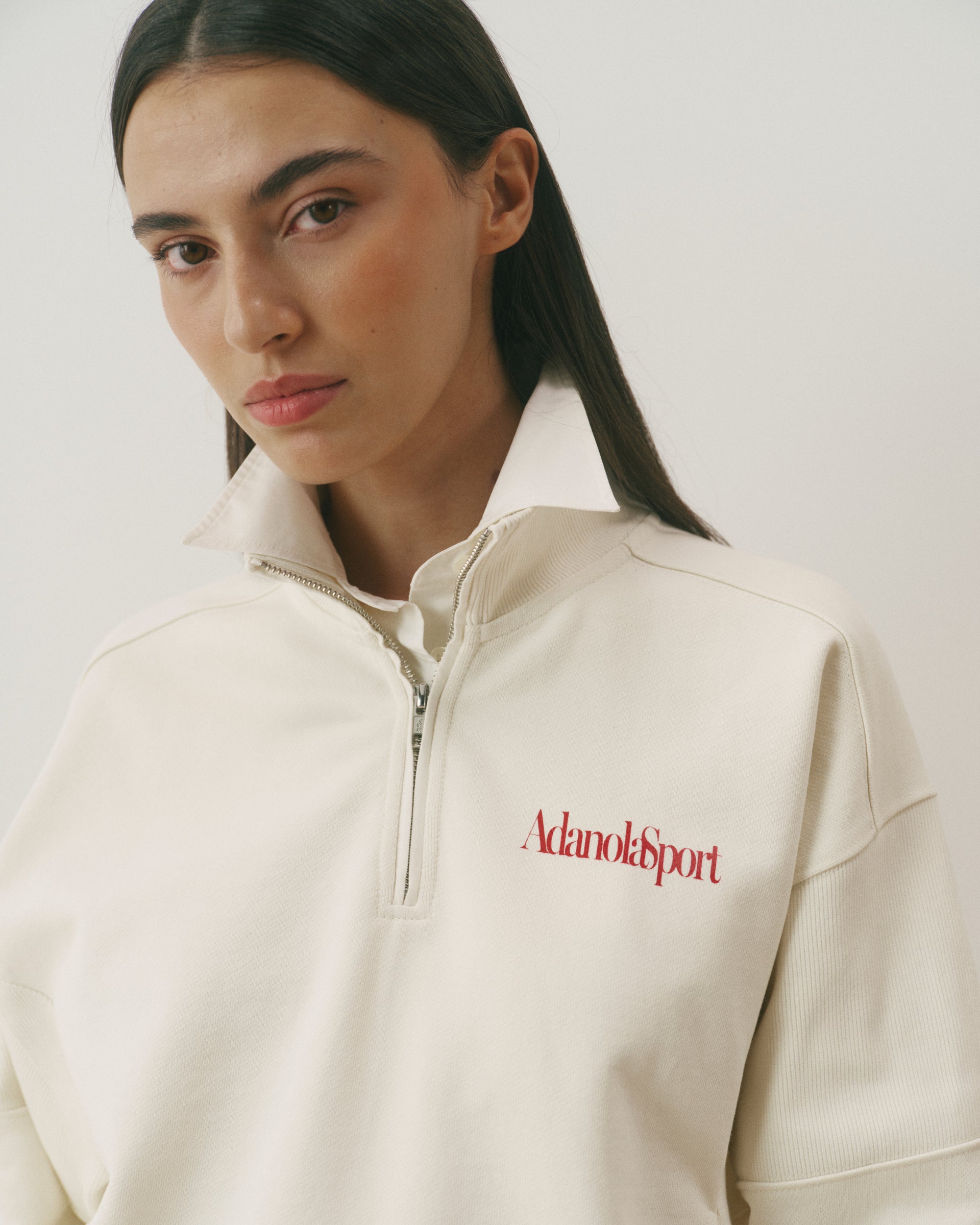 Retro AS Oversized Funnel Neck Zip Sweatshirt - Marshmallow White/Classic Red