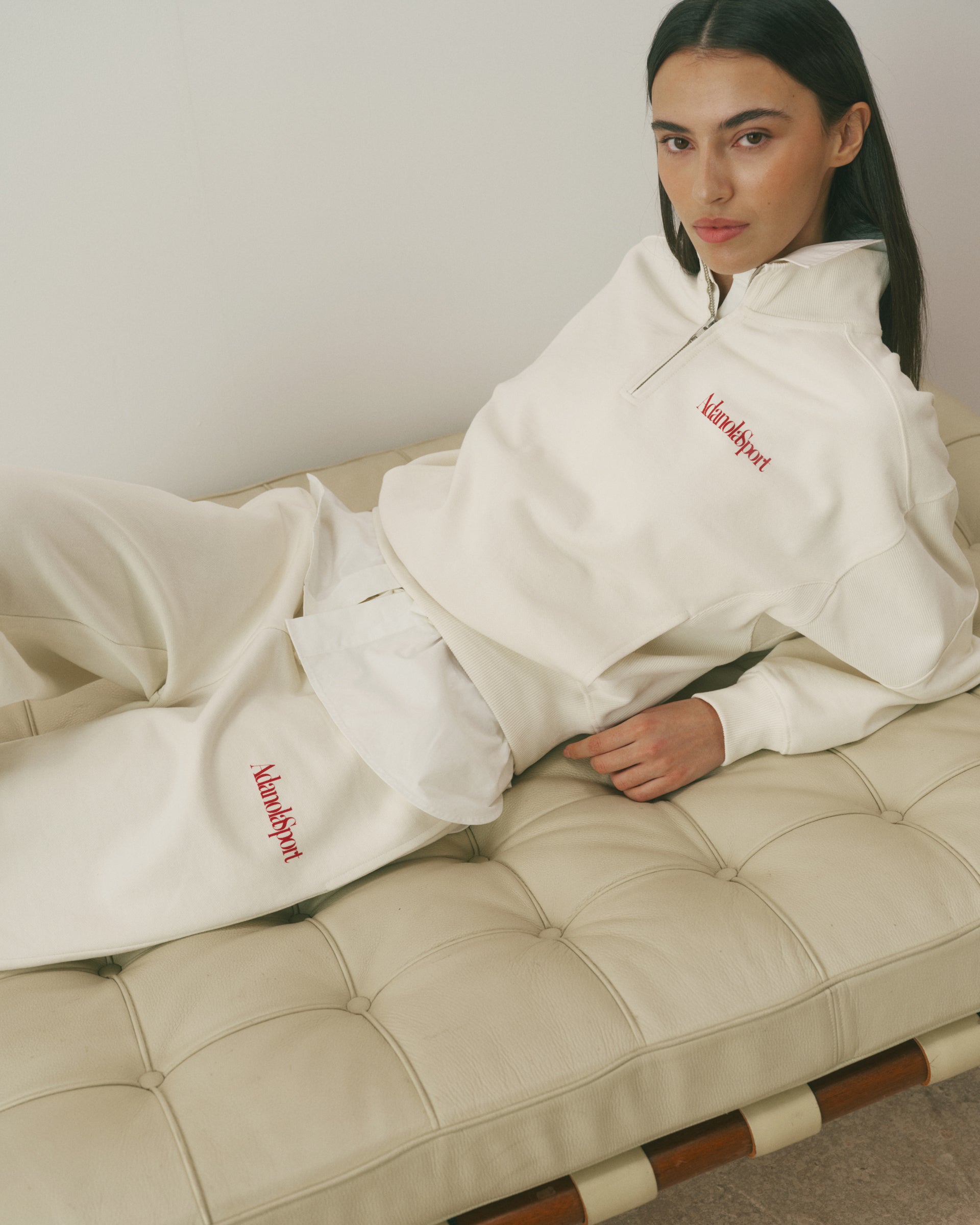 Retro AS Oversized Funnel Neck Zip Sweatshirt - Marshmallow White/Classic Red