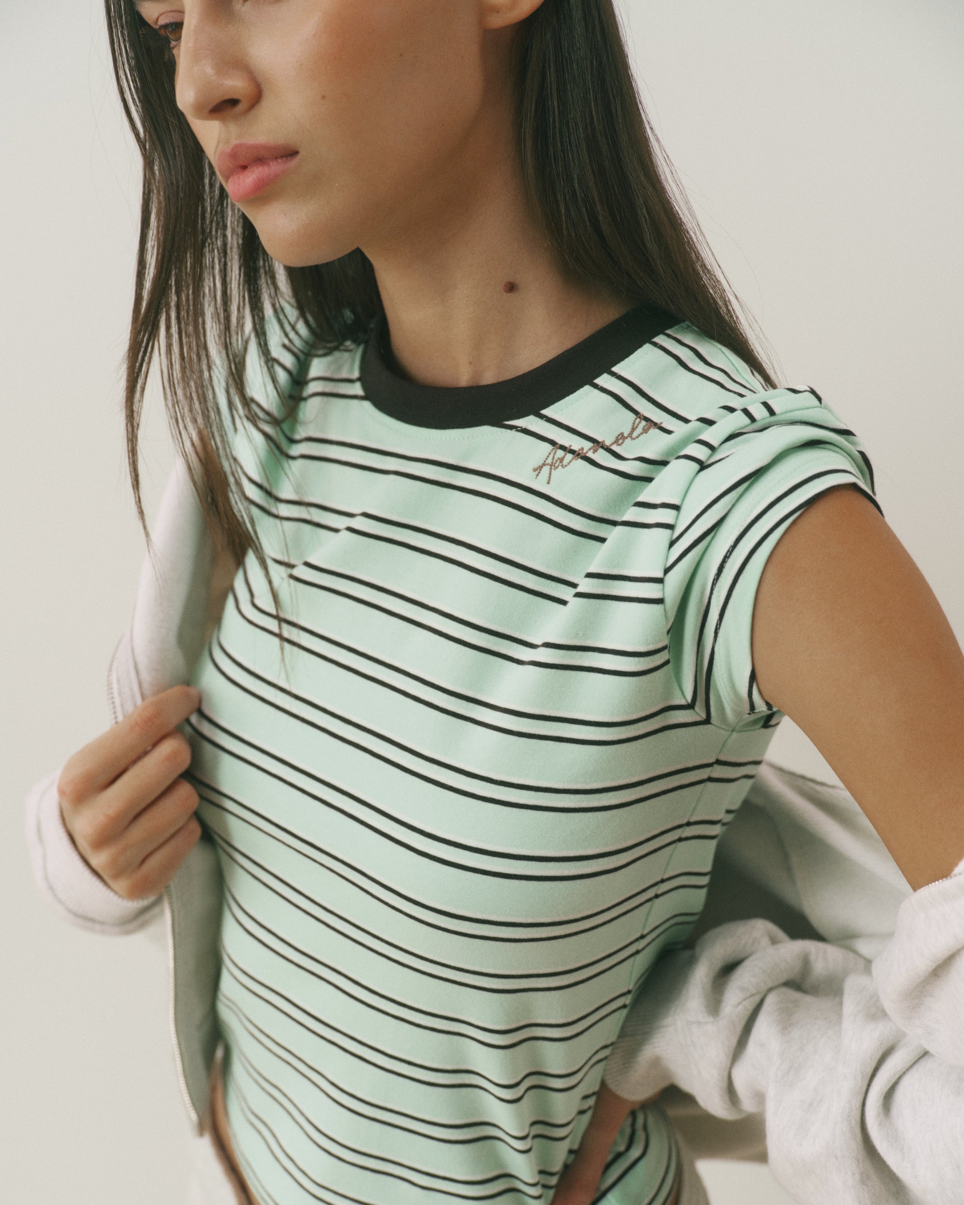 Signature Stitch Stripe Baby Tee - Mint Green/Marshmallow White