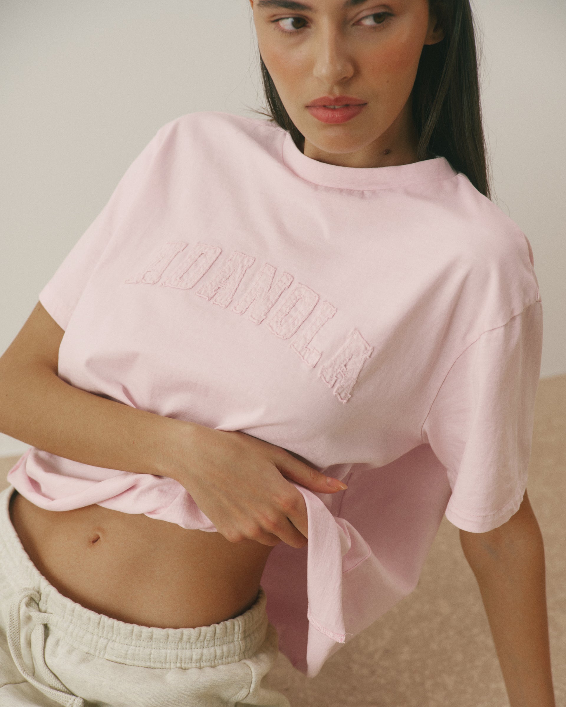Varsity Mid-Weight Raw Hem T-shirt - Soft Pink