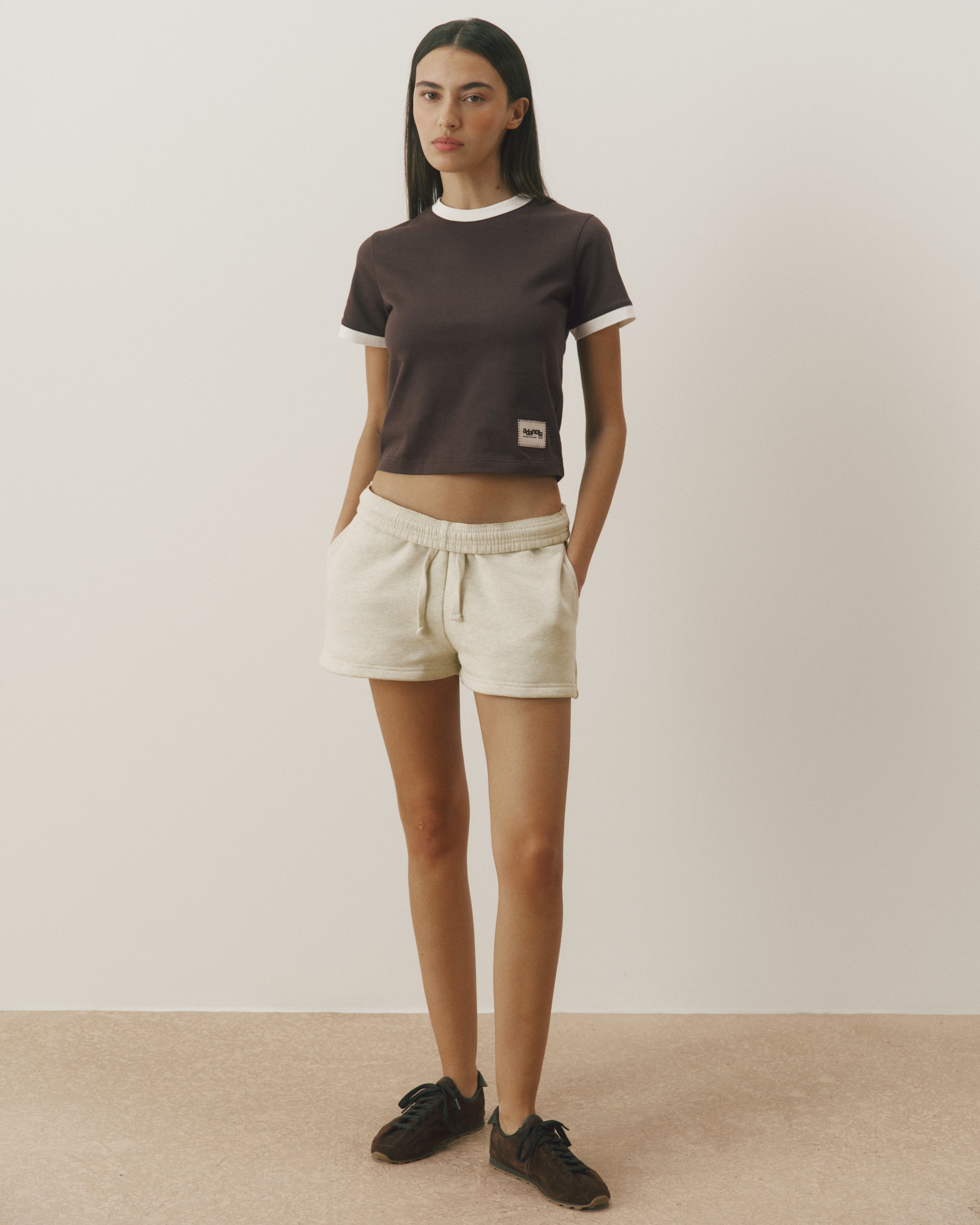 Signature Loose Fit Sweat Shorts - Oatmeal Marl/Coffee Bean