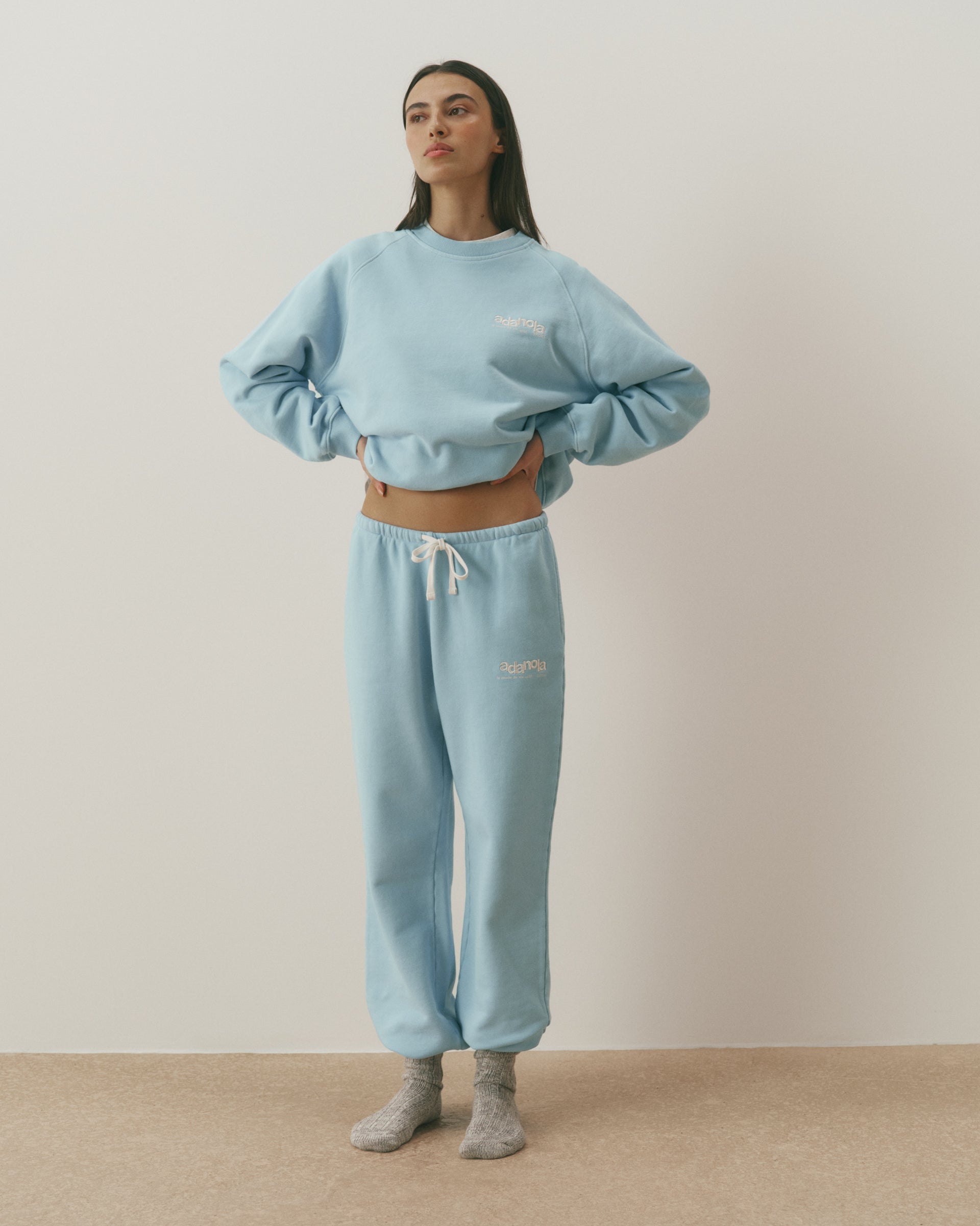 Varsity Oversized Funnel Neck Zip Sweatshirt - Breeze Blue