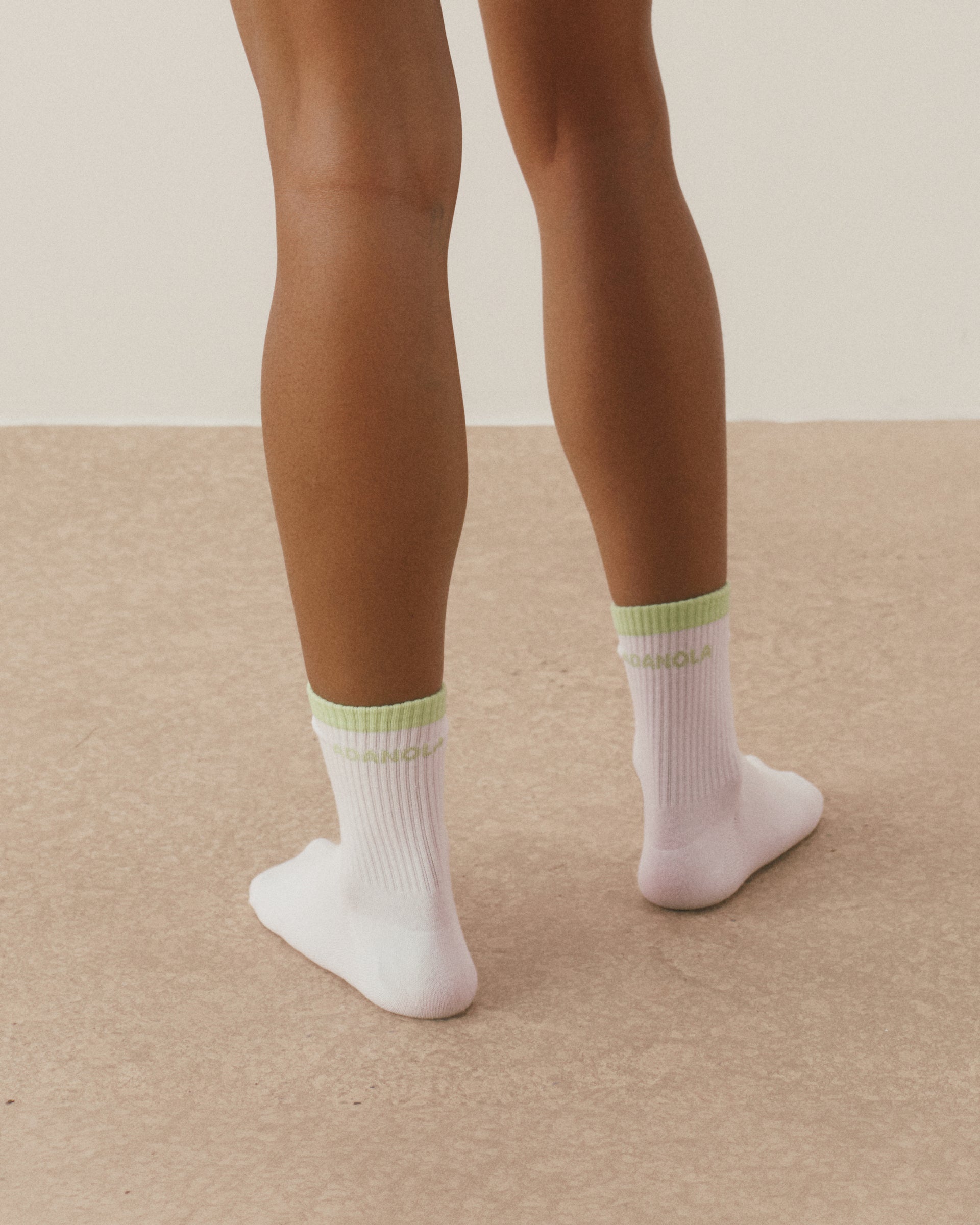 Single Stripe Socks - White/Washed Lime Green