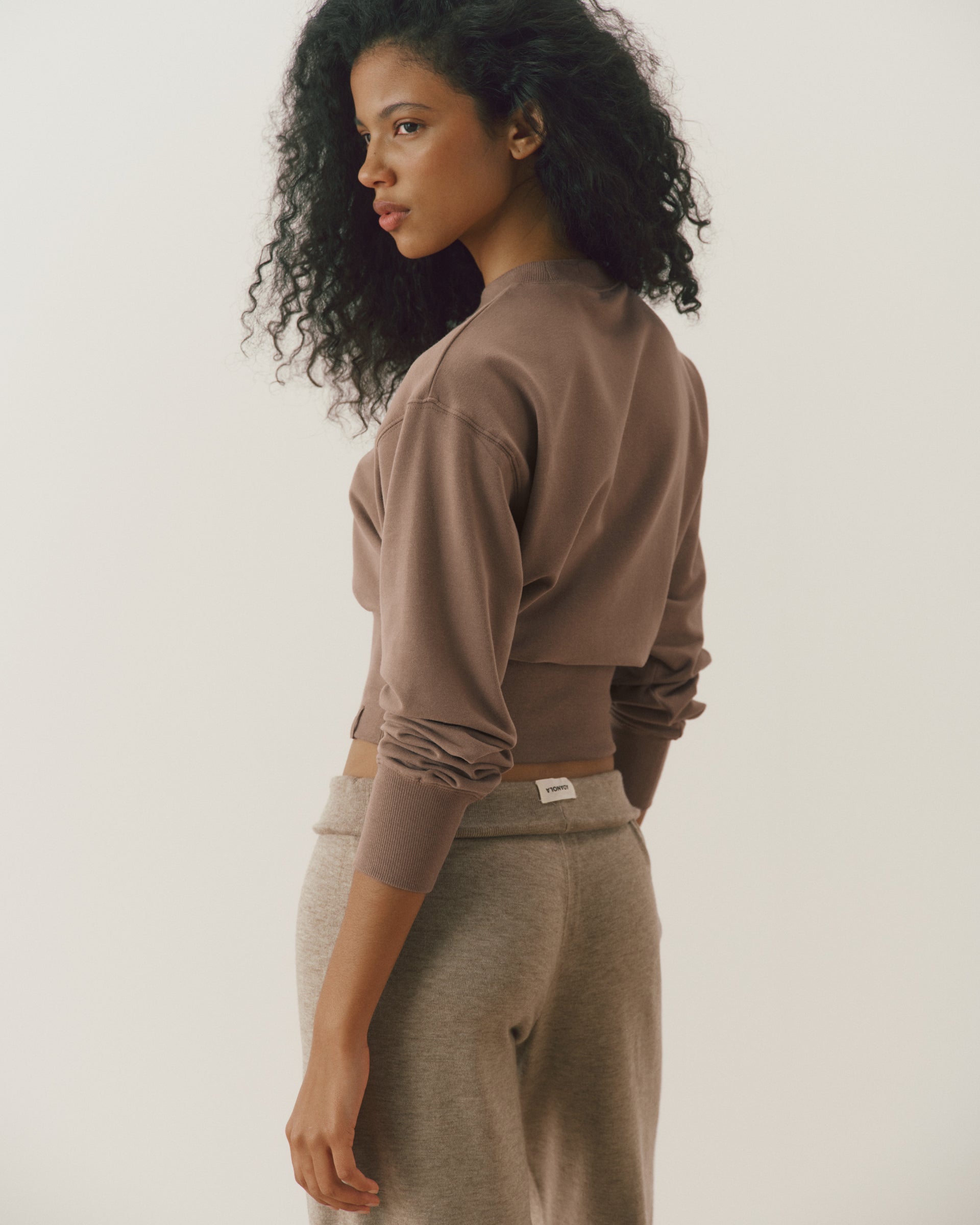 Modal Cinch Hem Sweatshirt - Dusty Brown