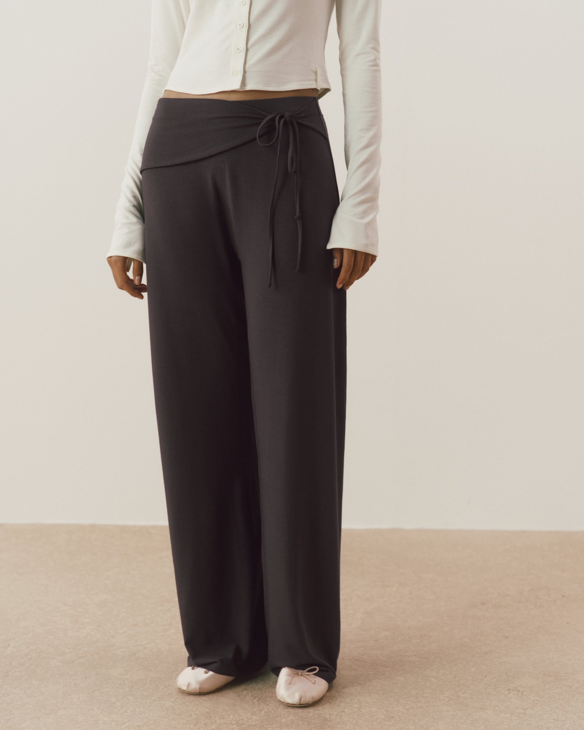 Modal Wrap Tie Waist Pants - Coffee Bean – Adanola