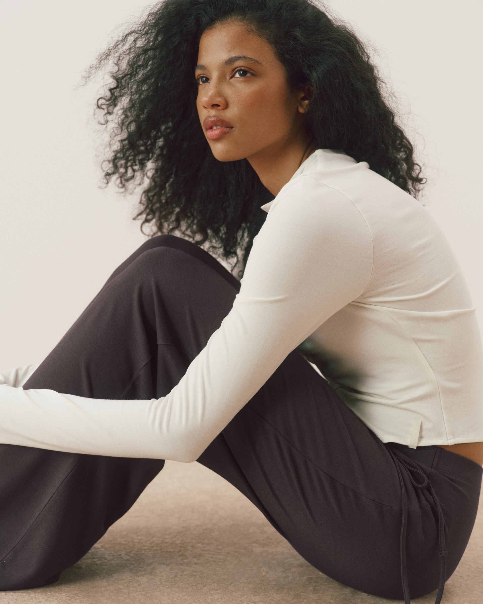 Modal Button Down Long Sleeve Top - Marshmallow White – Adanola
