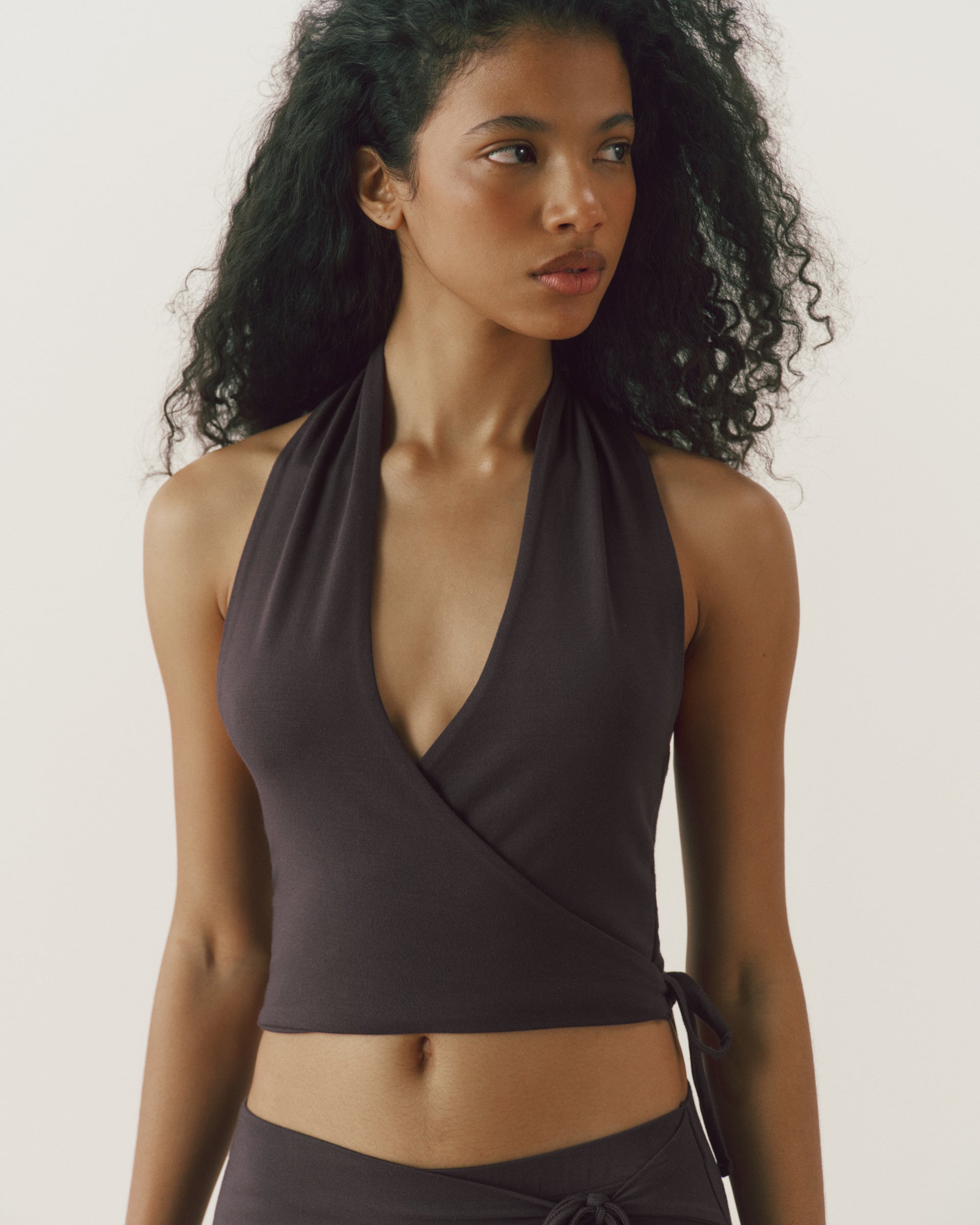 Modal Halter Wrap Top - Coffee Bean