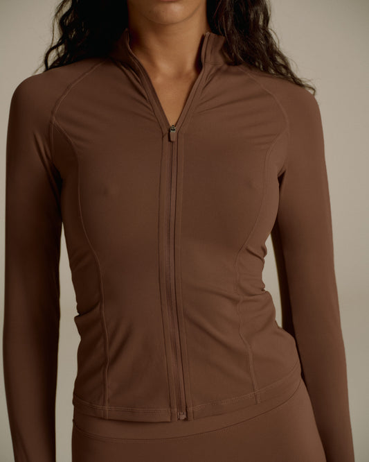 Ultimate Long Sleeve Zip Up Top - Mocha Brown