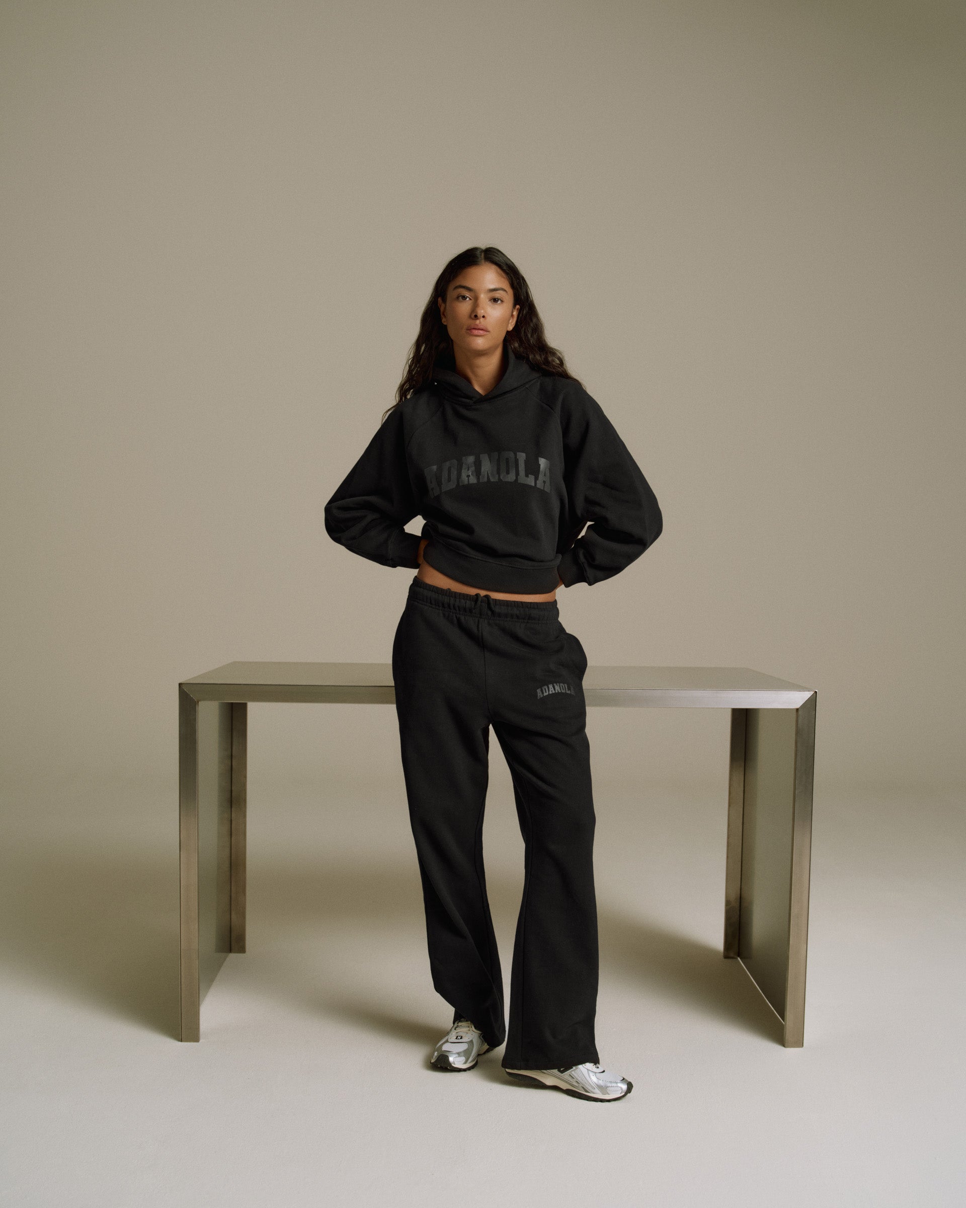 Varsity Loose Fit Straight Leg Sweatpants - Black