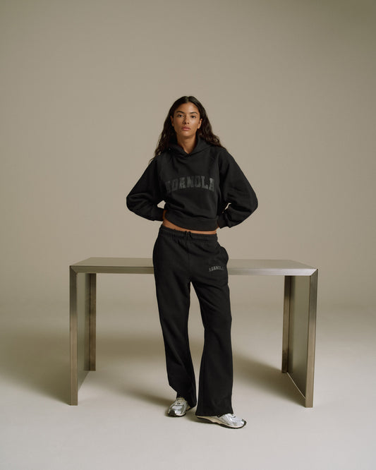 Varsity Loose Fit Straight Leg Sweatpants - Black