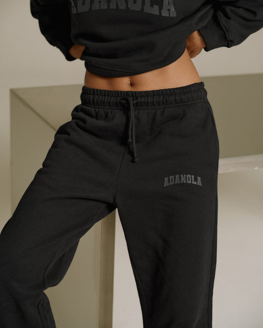 Varsity Loose Fit Straight Leg Sweatpants - Black