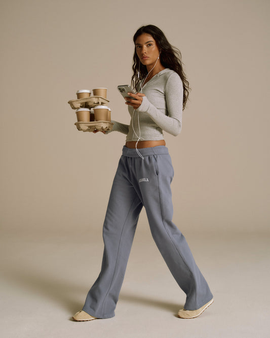 Varsity Loose Fit Straight Leg Sweatpants - Slate Blue