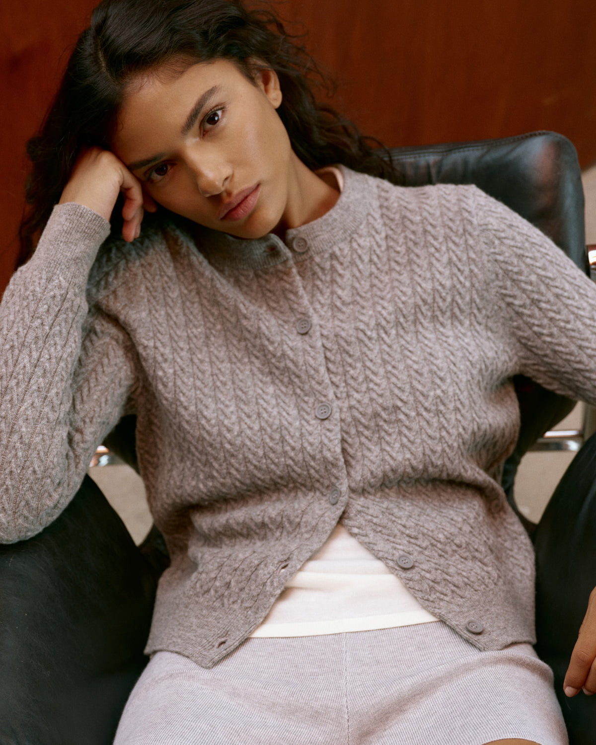 Cable Knit Cardigan Dark Grey Melange
