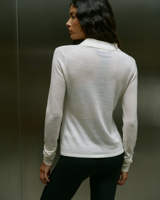 Lightweight Knit Collar Top - Marshmallow White