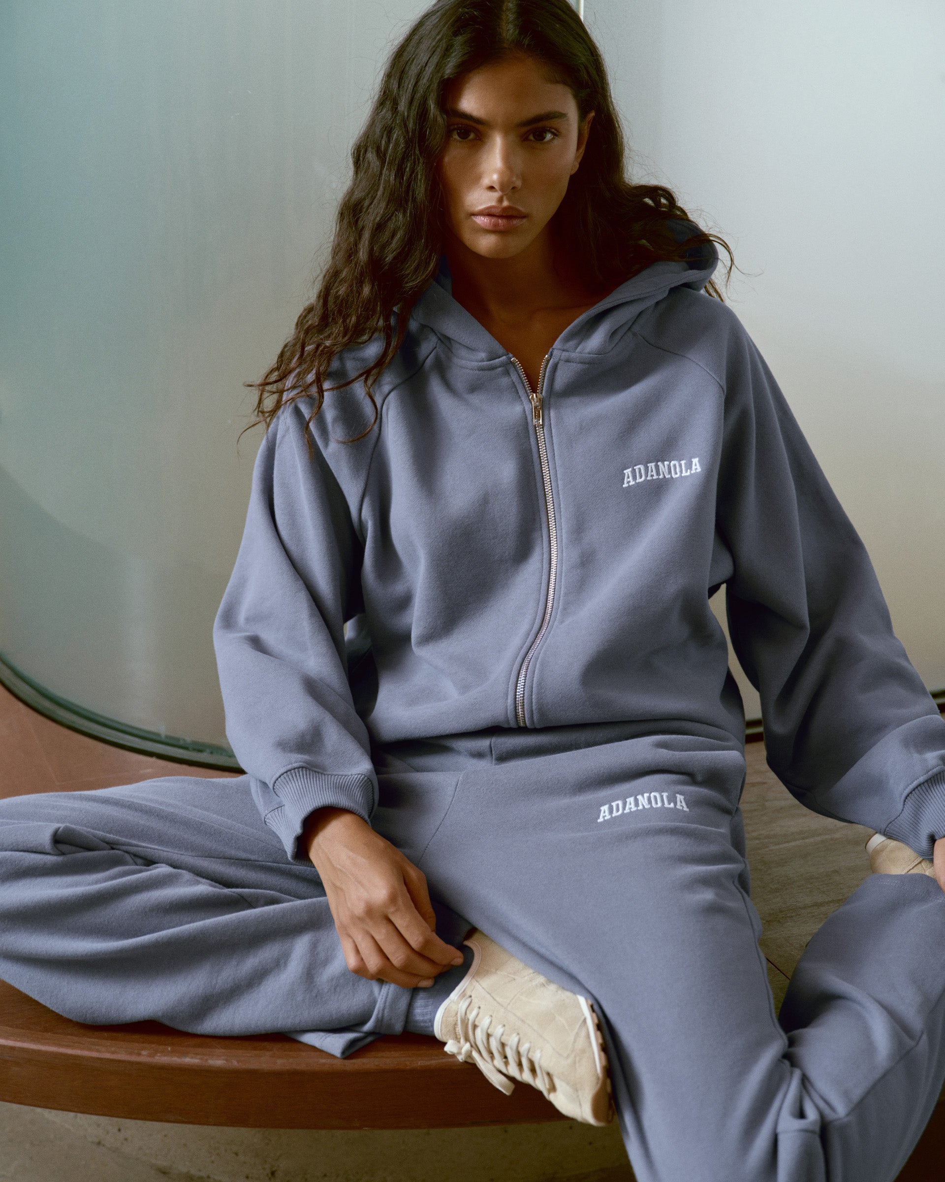 Varsity Loose Fit Straight Leg Sweatpants - Slate Blue