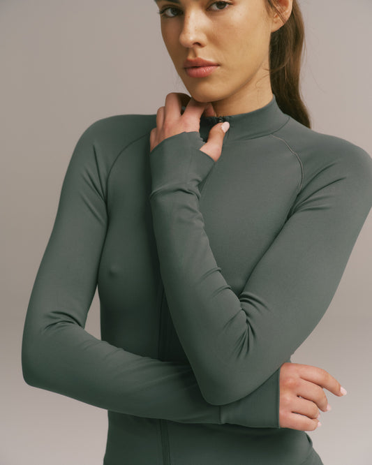 Impact Seamless Zip Up Top - Sea Green
