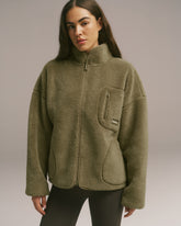 Oversized Pocket Zip Through Fleece - Dark Pistachio